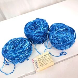 Locally Indigo Earth Guild Rayon Boucle Yarn 3 Skeins Blue Dyed Approx 120 Yards